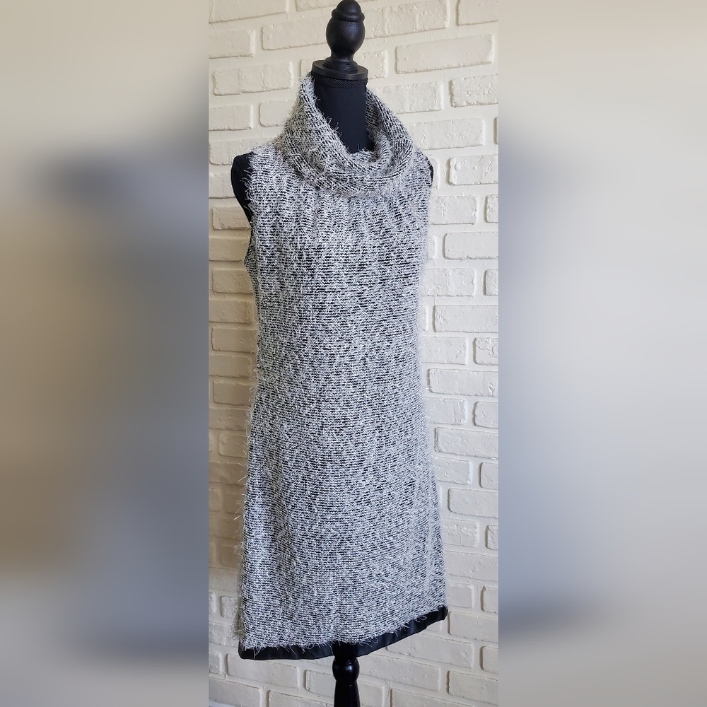 NWT Coco & Tashi Eyelash Knit Mini Dress Sleeveless Cowl Neck Vegan Leather Mod
